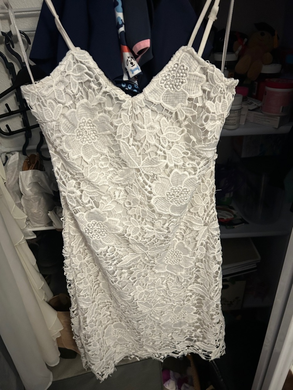 sundays White Floral Lace Mini Dress